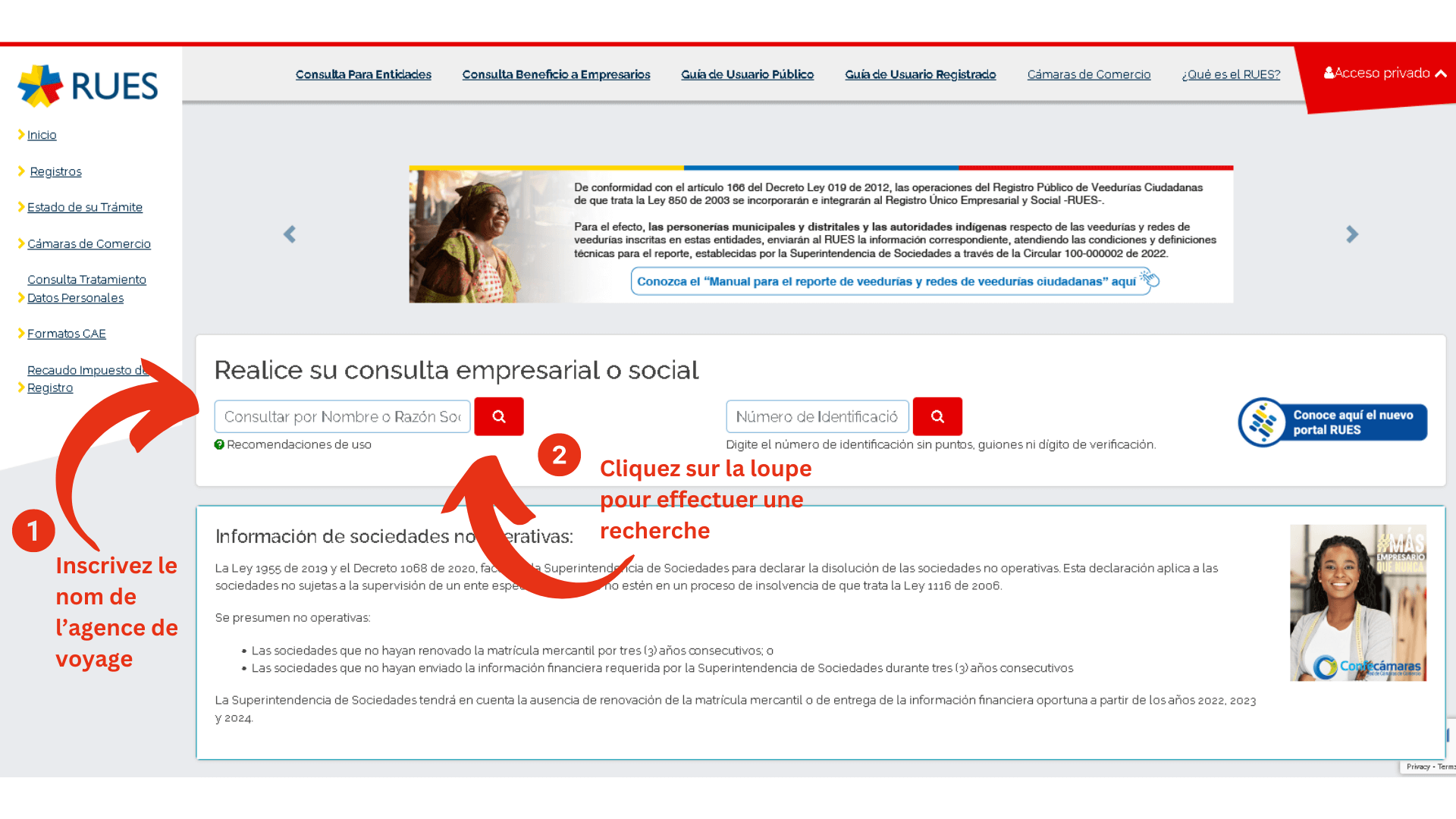 Rechercher uen agence de voyage dans le registre des entreprises colombiennes (ancien site)